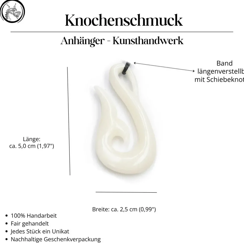 Hei Matau Maori Schmuck aus Knochen Kette