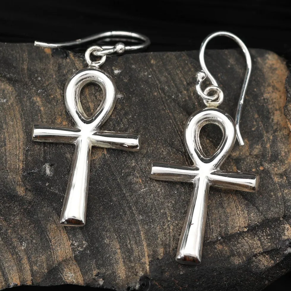 Henkelkreuz Ohrhänger Schlüssel des ewigen Lebens Ankh Ohrschmuck 925 Silber (Paar)