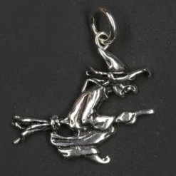 Hexe auf Besen Kettenanhänger Schmuck 925 Silber