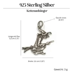 Hexe auf Besen Kettenanhänger Schmuck 925 Silber