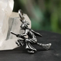 Hexe auf Besen Kettenanhänger 925 Silber Schmuck