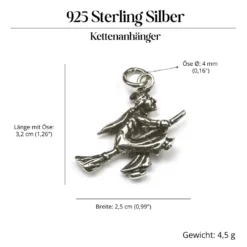 Hexe auf Besen Kettenanhänger 925 Silber Schmuck