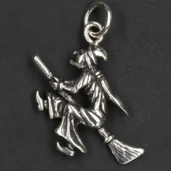 Hexe auf Besen Kettenanhänger 925 Silber Schmuck