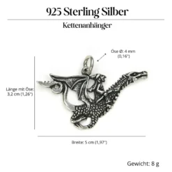 Hexe auf Drachen Schmuck 925 Sterlingsilber Anhänger