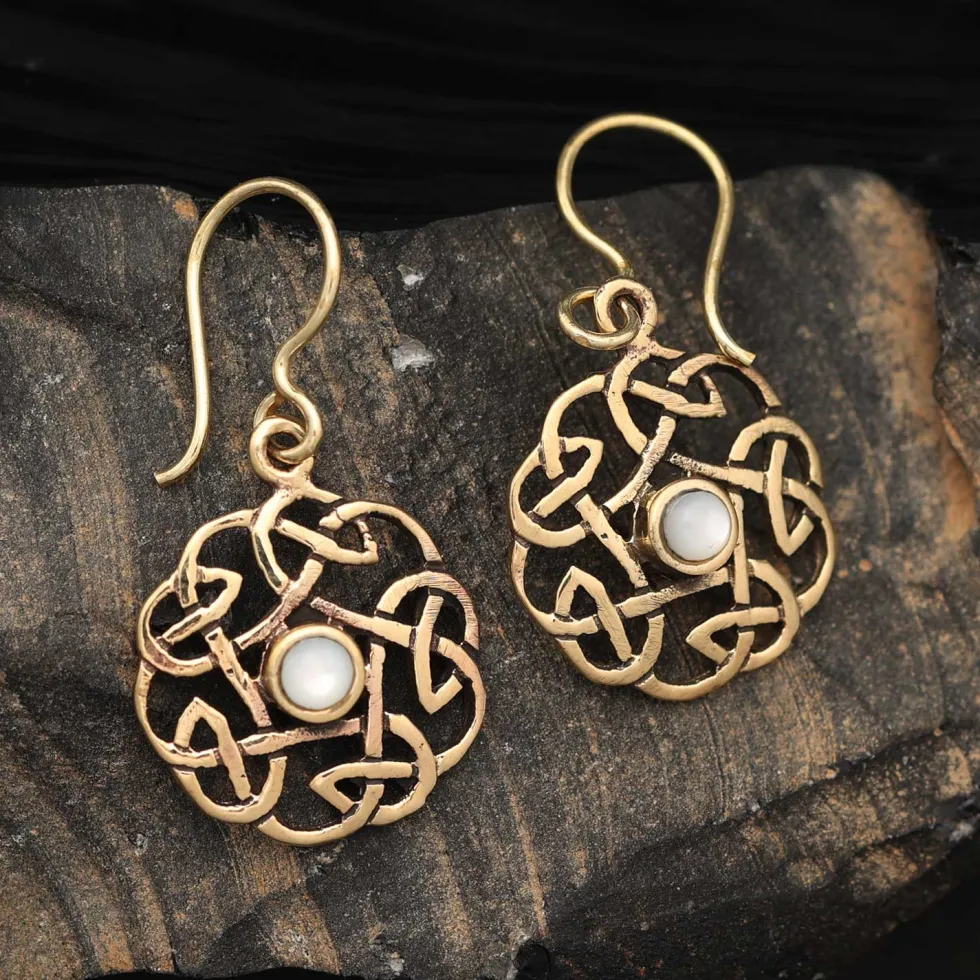 Keltenknoten Ohrhänger Bronze Perlmutt Ohrringe