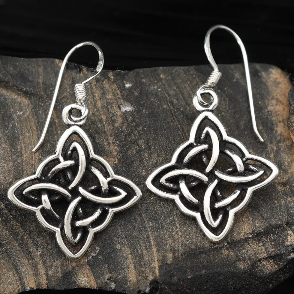 Kelten Quadrat Silber Ohrhänger keltischer Ohrschmuck 925 Silber (Paar)