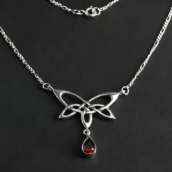 Keltische Halskette 925 Silber Granat Zirkonia rot Damen Collier edler Edelstein Halsschmuck