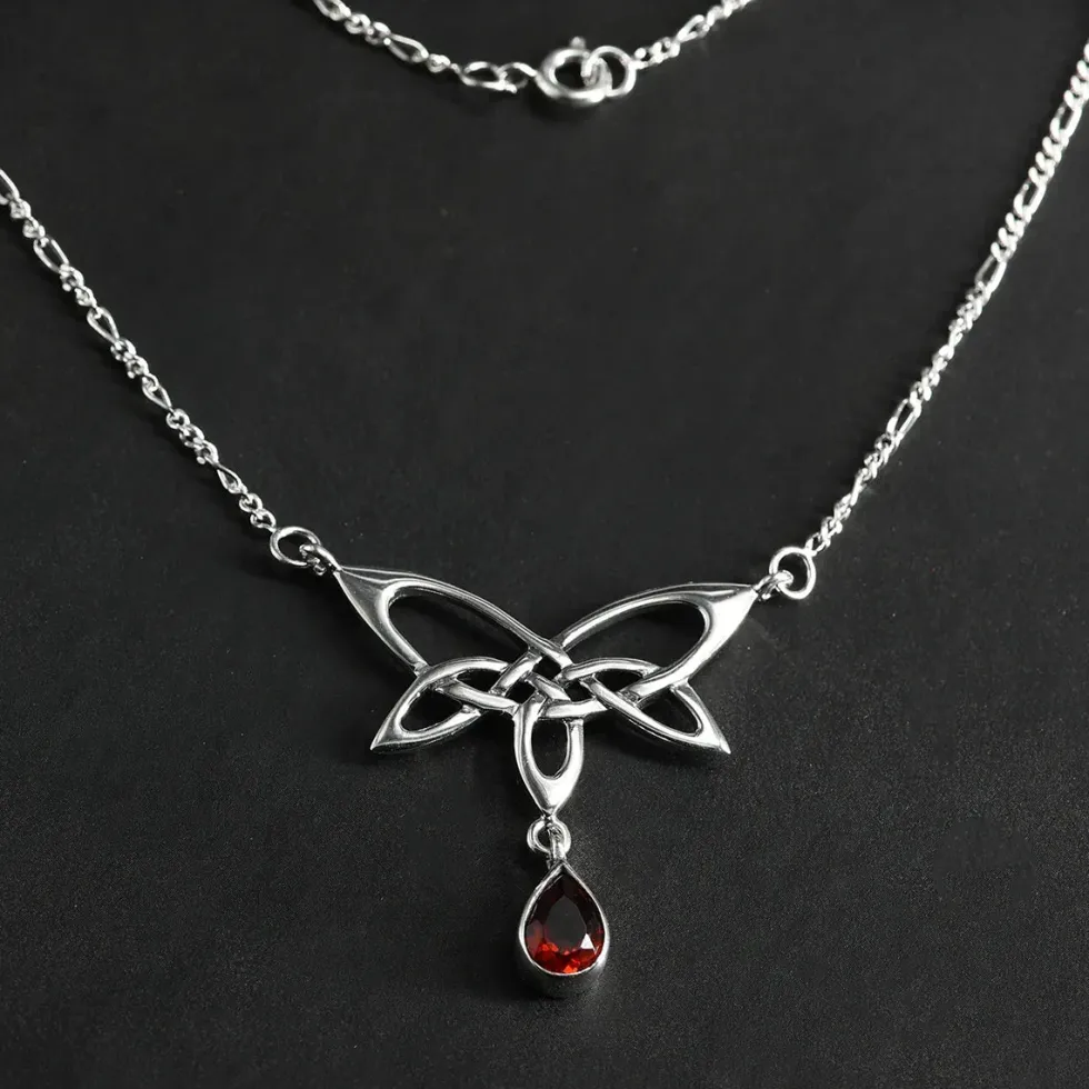 Keltische Halskette 925 Silber Granat Zirkonia rot Damen Collier edler Edelstein Halsschmuck