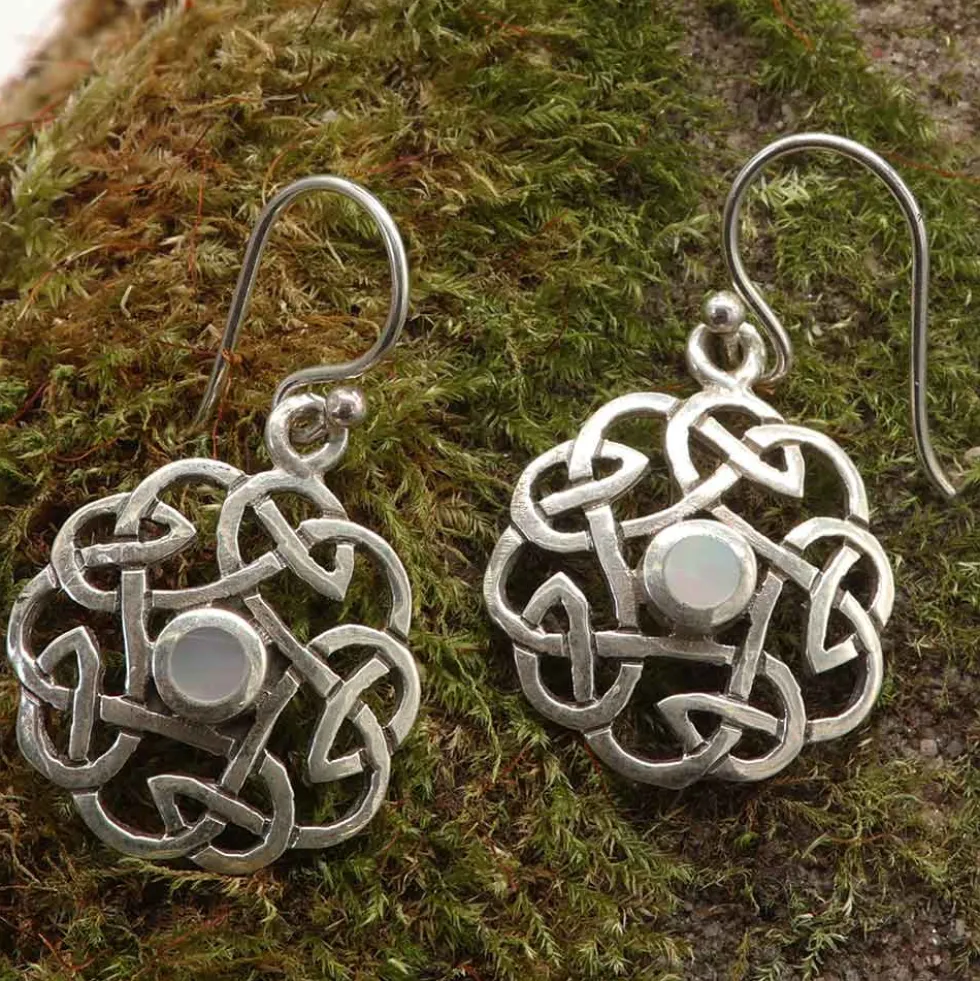 keltische Ohrhänger Perlmutt 925 Sterlingsilber (Paar)