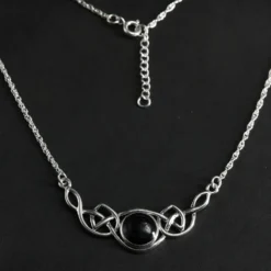 Keltische Onyx Halskette 925 Silber Damen Collier längenverstellbar edler Edelstein schwarz