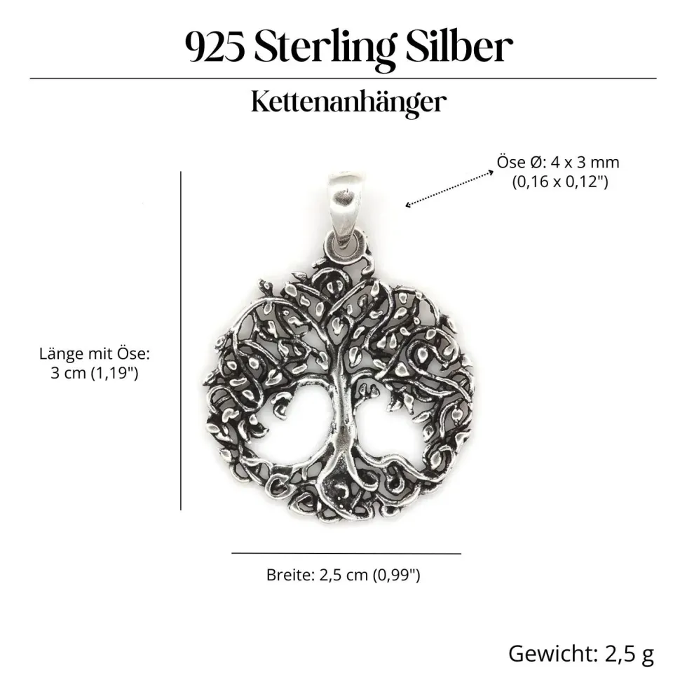 Keltischer Baum Anhänger mit Blätter Silber 925/000