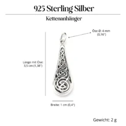 Keltischer Knoten in Tropfenform Kettenanhänger 925 Silber