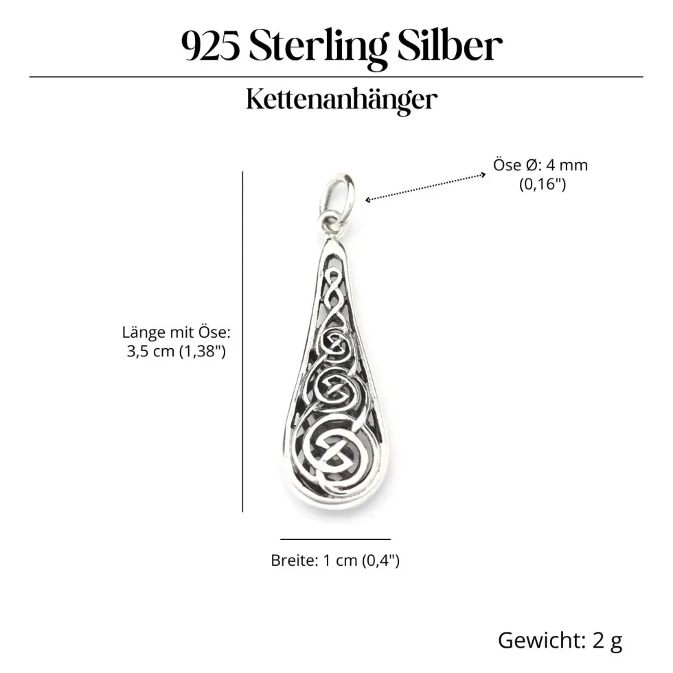 Keltischer Knoten in Tropfenform Kettenanhänger 925 Silber