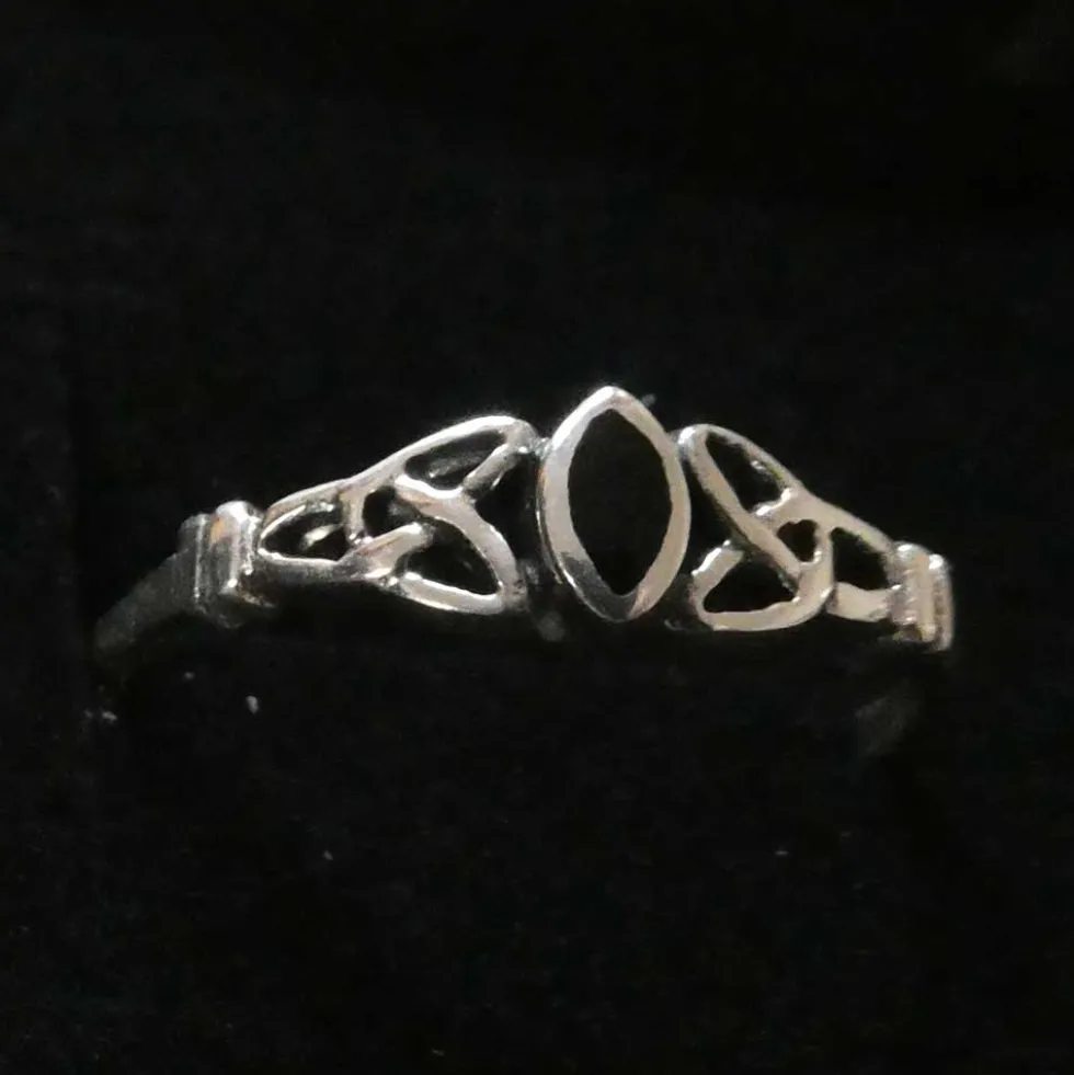 Keltischer Ring mit Schwarzem Perlmutt Damenring 925 Silber Kinderring