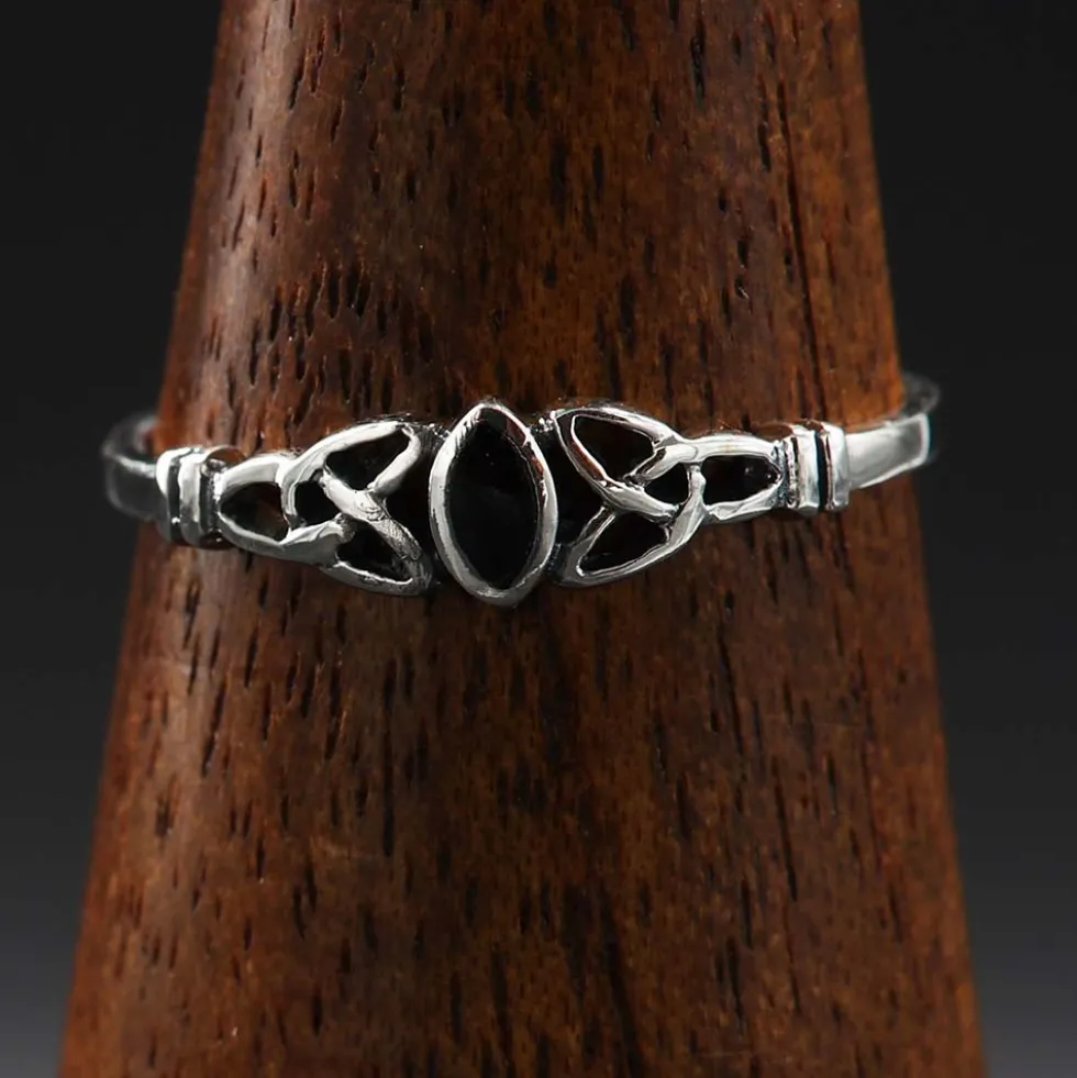 Keltischer Ring mit Schwarzem Perlmutt Damenring 925 Silber Kinderring