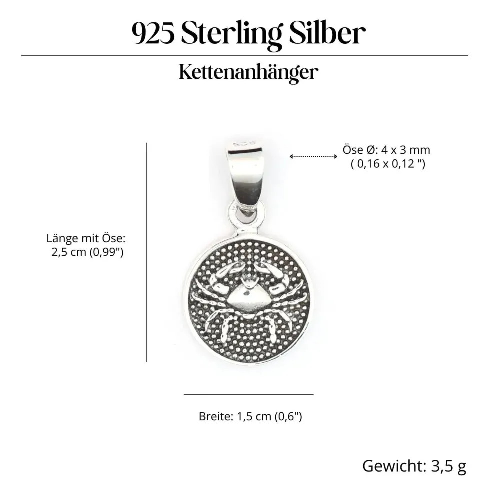 Krebs Schmuck Astrologie Sternzeichen 925 Silber Anhänger Schmuck