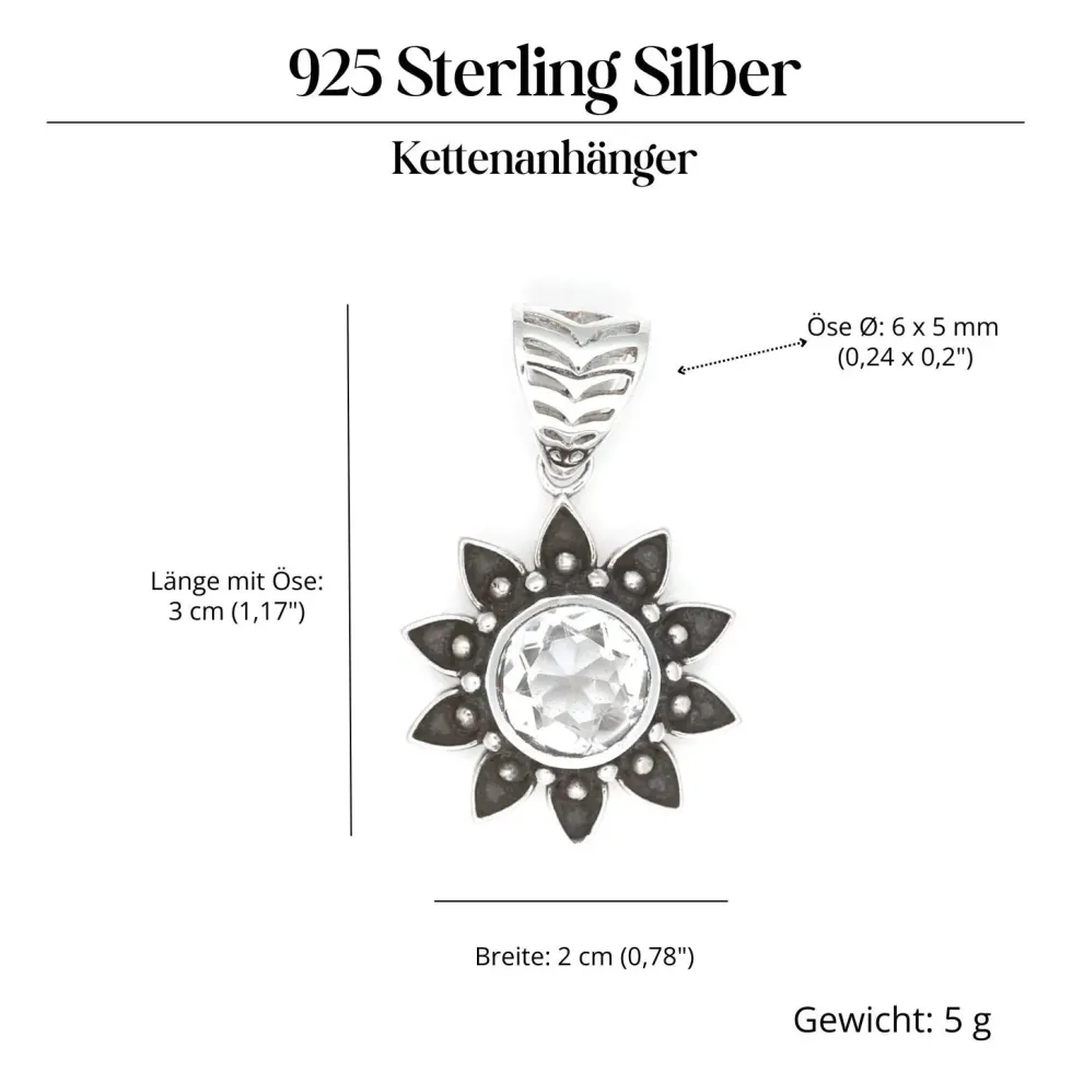 Kristall Anhänger Sonne mit Edelstein Silber Schmuck 925 Silber