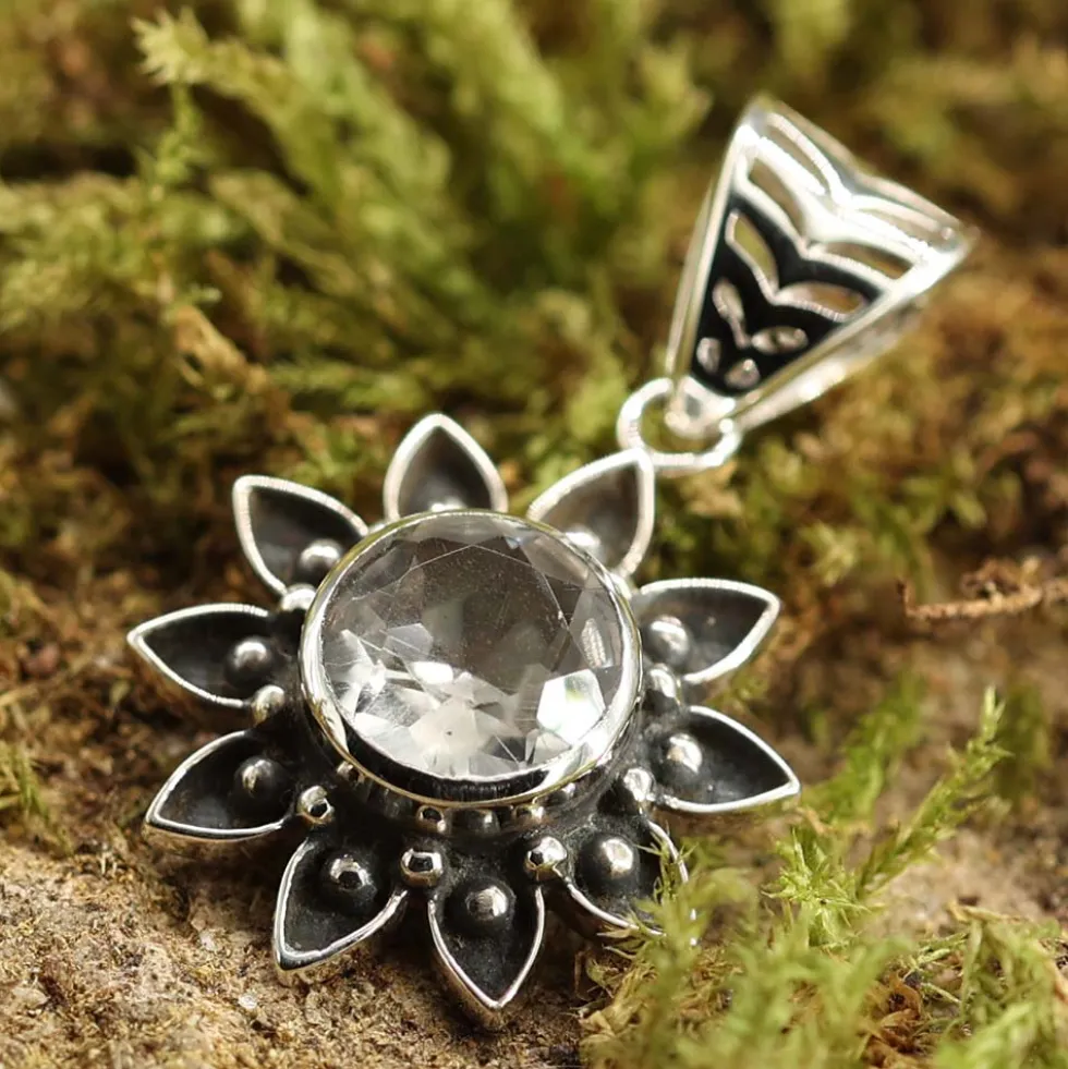 Kristall Anhänger Sonne mit Edelstein Silber Schmuck 925 Silber