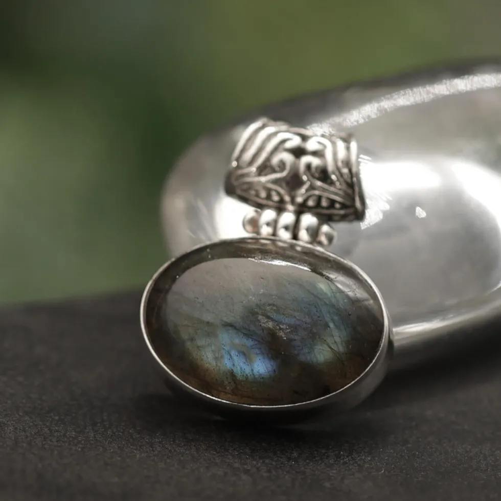 Labradorit Schmuck Anhänger 925 Silber edel gefasst handgeschmiedet