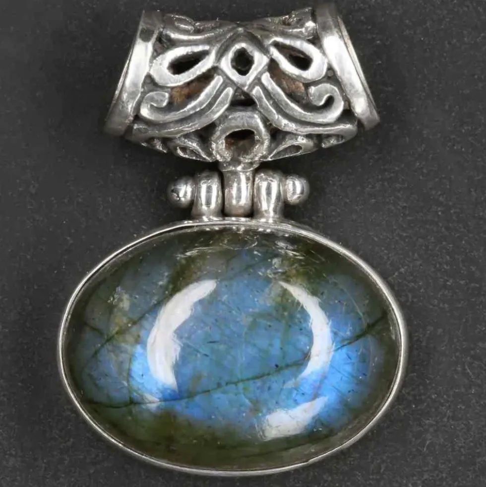 Labradorit Schmuck Anhänger 925 Silber edel gefasst handgeschmiedet