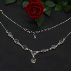 Labradorit Schmuck Collier 925 Silber Damen Collier Edelstein Halskette
