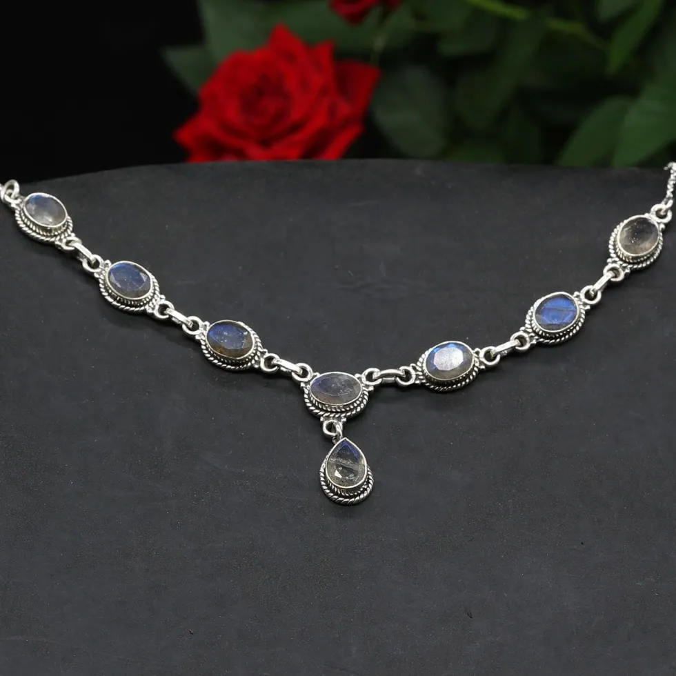 Labradorit Schmuck Collier 925 Silber Damen Collier Edelstein Halskette