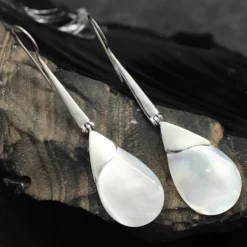 Lange Ohrhänger 925 Silber mit Perlmutt Anhänger schlicht