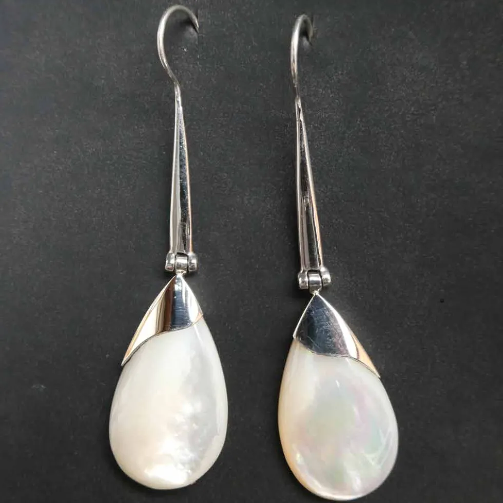 Lange Ohrhänger 925 Silber mit Perlmutt Anhänger schlicht