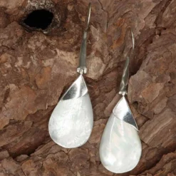 Lange Ohrhänger 925 Silber mit Perlmutt Anhänger schlicht