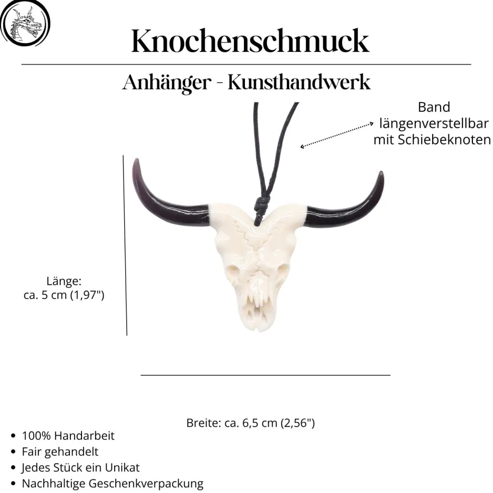 Langhorn Büffel Schädel Schmuck Horn Knochen Anhänger