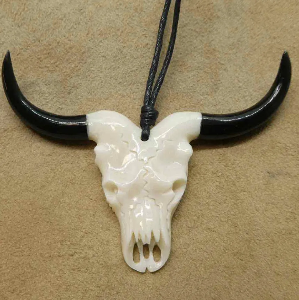 Langhorn Büffel Schädel Schmuck Horn Knochen Anhänger
