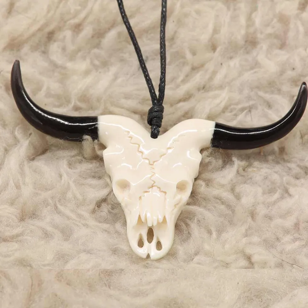 Langhorn Büffel Schädel Schmuck Horn Knochen Anhänger