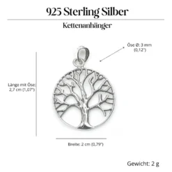 Lebensbaum Schmuck Ø 2 cm Silberschmuck Kettenanhänger 925 Silber