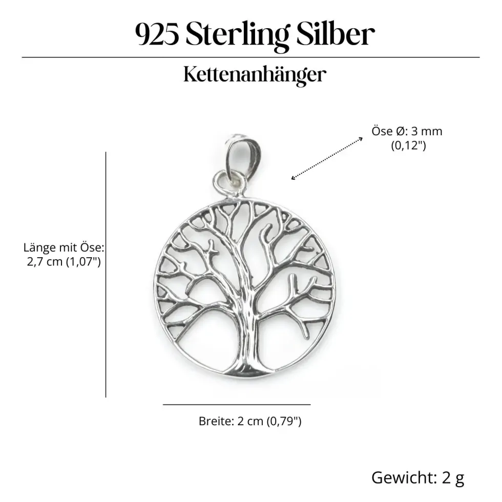 Lebensbaum Schmuck Ø 2 cm Silberschmuck Kettenanhänger 925 Silber