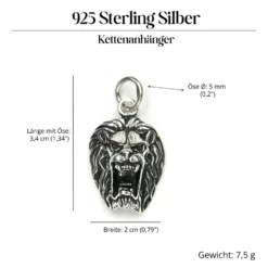 Löwe Schmuck Anhänger 925 Silber Löwenkopf Kettenanhänger