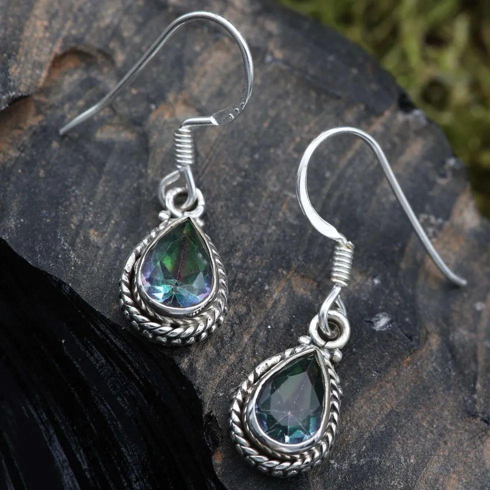 Magic Quarz Ohrschmuck Edelstein Ohrschmuck Ohrhänger 925er Silber
