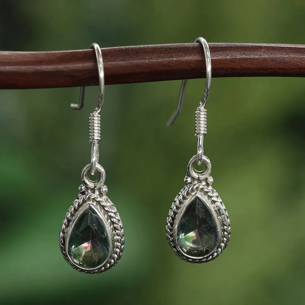 Magic Quarz Ohrschmuck Edelstein Ohrschmuck Ohrhänger 925er Silber
