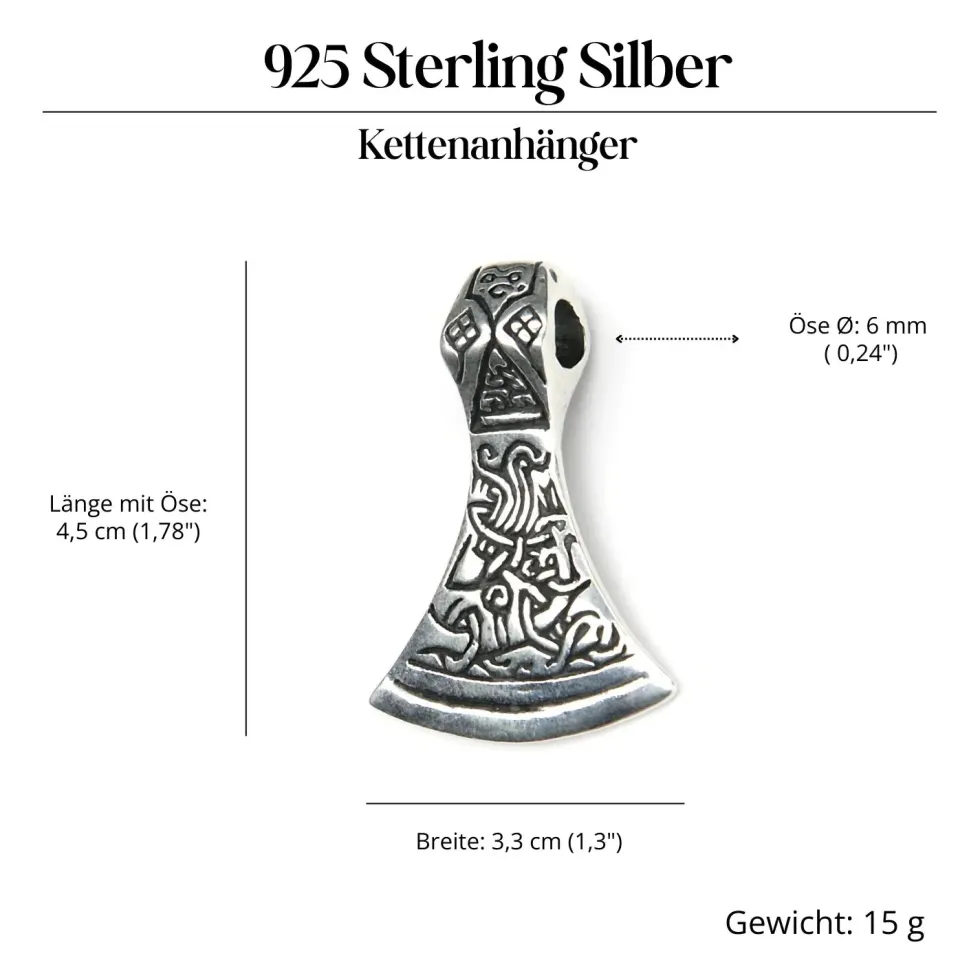 Mammen Axt Schmuck Anhänger aus Silber Kultbeil 925 Silber