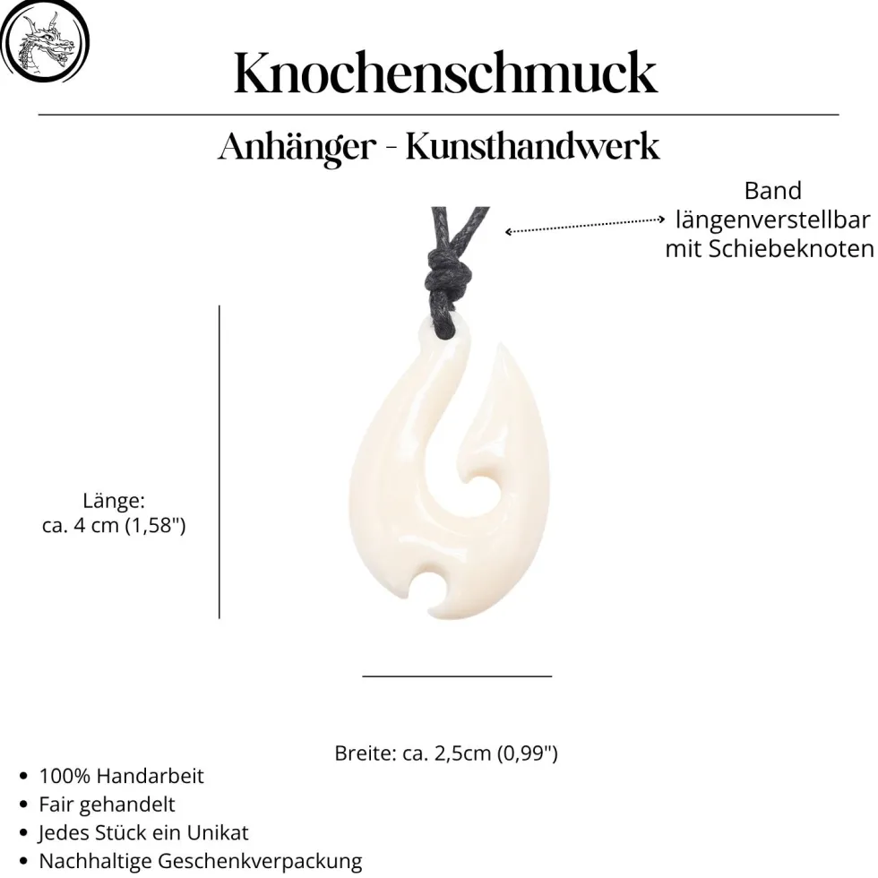 Maori Hei Matau 4cm Knochenschmuck Kettenanhänger