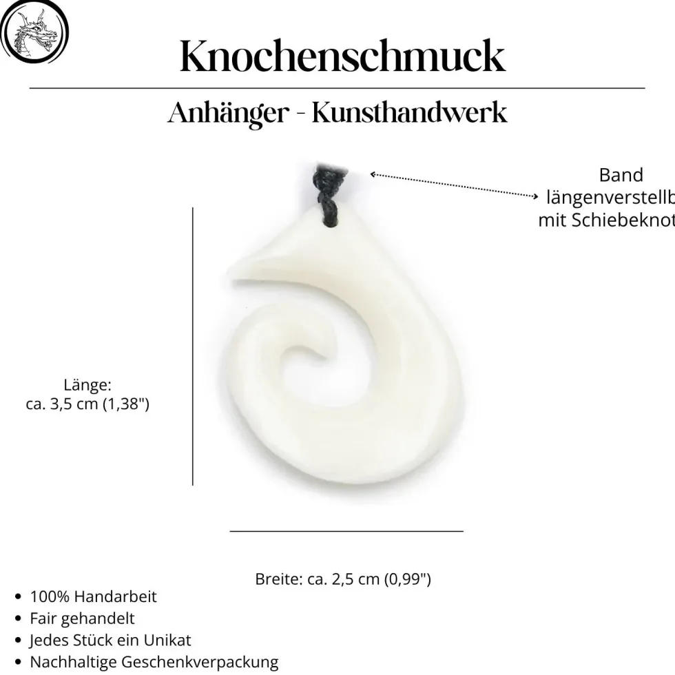 Maori Kiwispirale Schmuck aus Knochen Kette