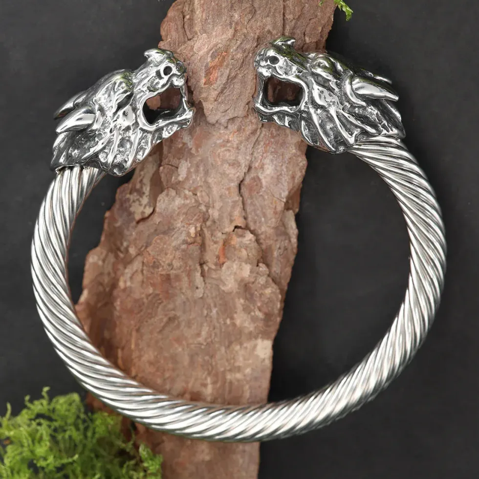 Massiver Drachen Edelstahl Armreif Gedreht