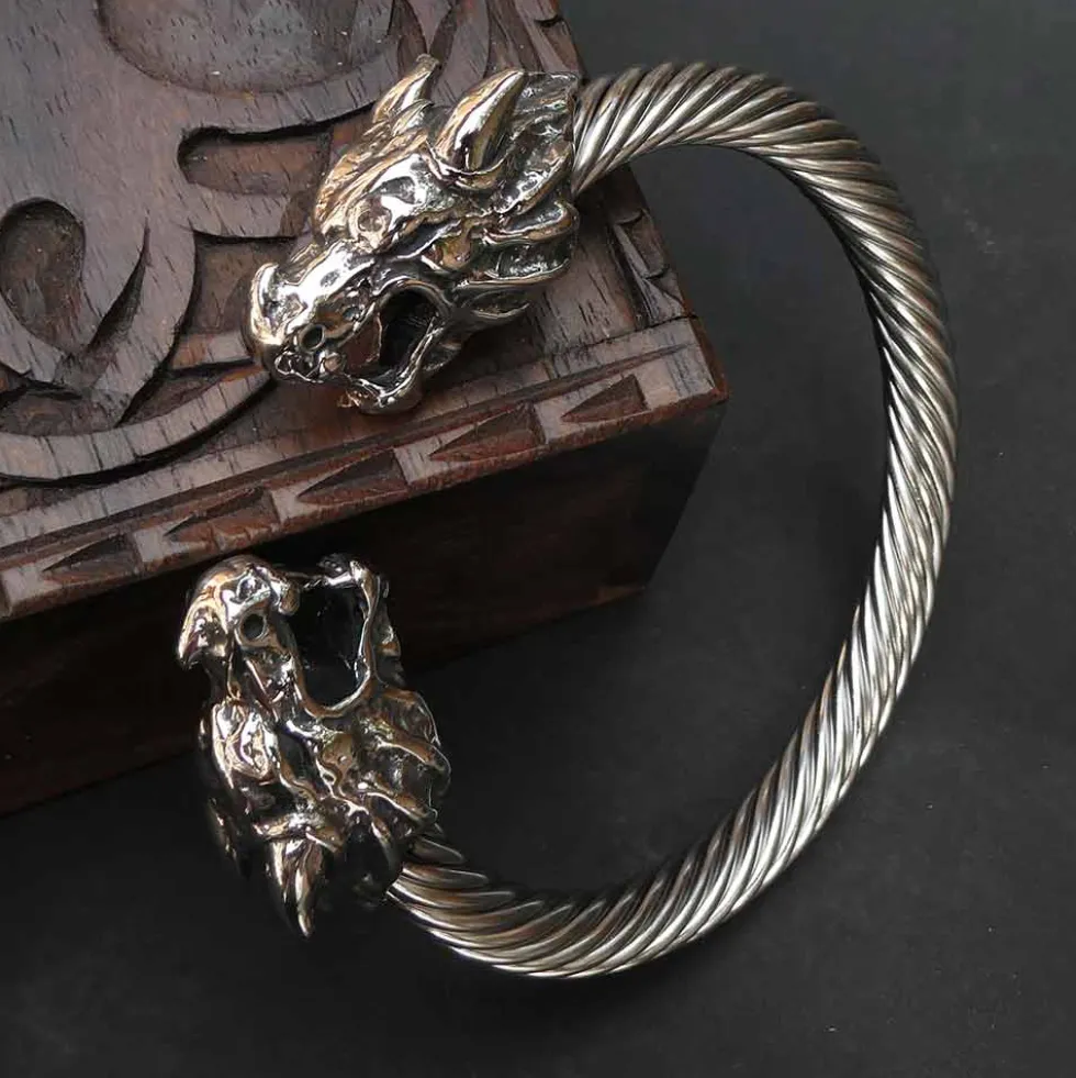 Massiver Drachen Edelstahl Armreif Gedreht