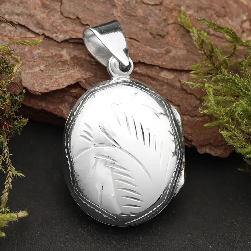 Medaillon oval fein verziert Schmuck aus edlem 925 Silber