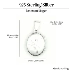 Medaillon oval fein verziert Schmuck aus edlem 925 Silber