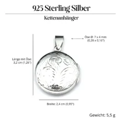 Medaillon Rund fein verziert Schmuck aus edlem 925 Silber