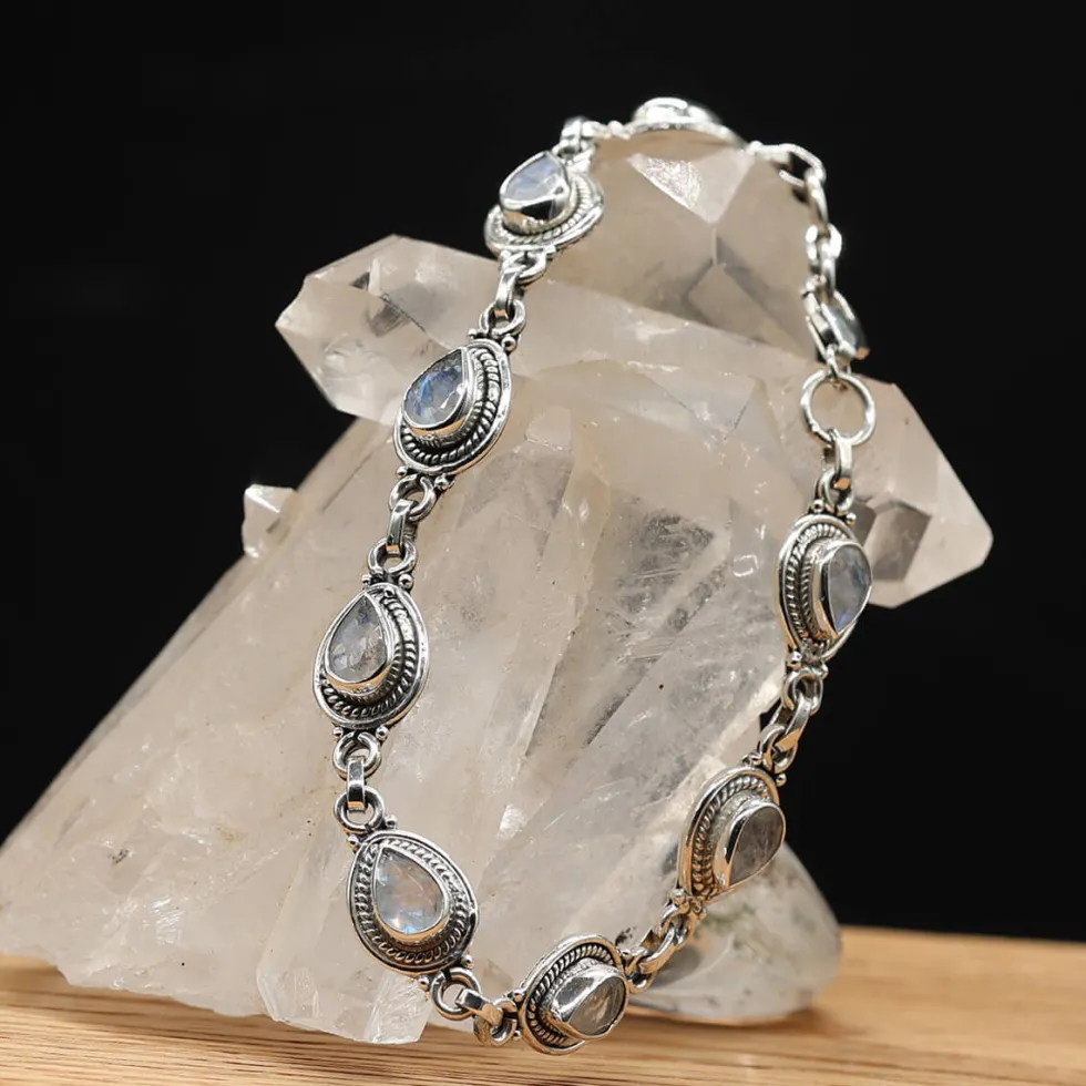 Mondstein Edelstein Armband 925 Silber zart gefasst edler Armschmuck