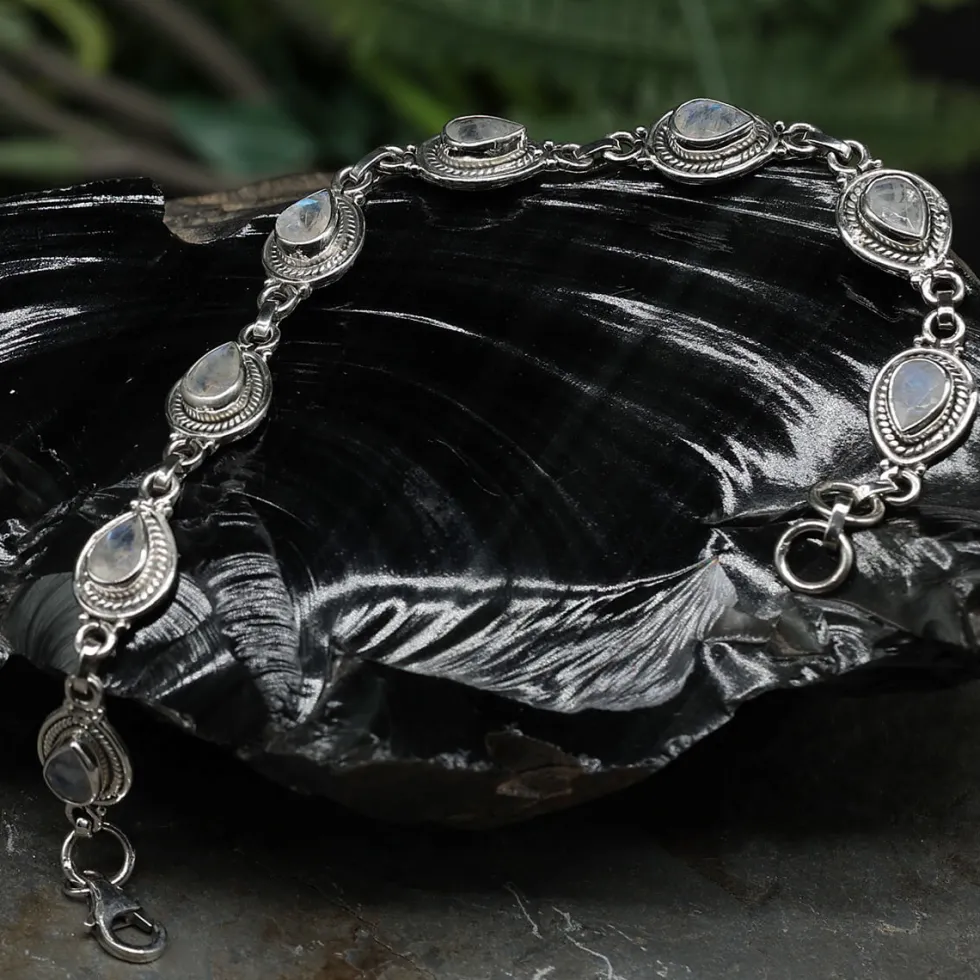 Mondstein Edelstein Armband 925 Silber zart gefasst edler Armschmuck