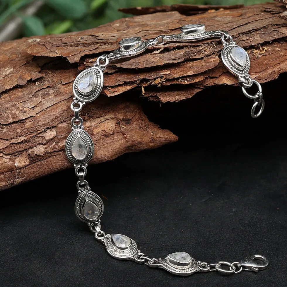 Mondstein Edelstein Armband 925 Silber zart gefasst edler Armschmuck