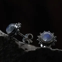 Mondstein Ohrstecker Sonne Edelsteinschmuck 925 Silber Ohrschmuck (Paar)