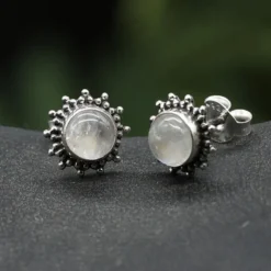 Mondstein Ohrstecker Sonne Edelsteinschmuck 925 Silber Ohrschmuck (Paar)